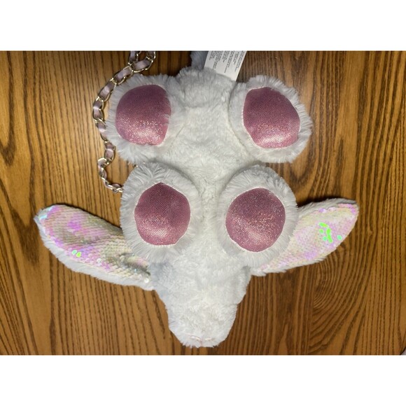 White with sqeuins Bunny Rabbit Plush Purse Gold Strap 8” X 10” - for children - Picture 10 of 12